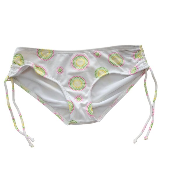 Xhilaration White Retro Print Side Ruch Bikini Swim Bottom - Picture 1 of 7